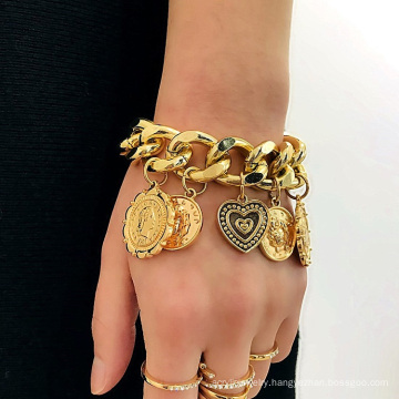 Vintage embossed pendants generous all-match jewelry personality exaggerated geometric punk bracelet women